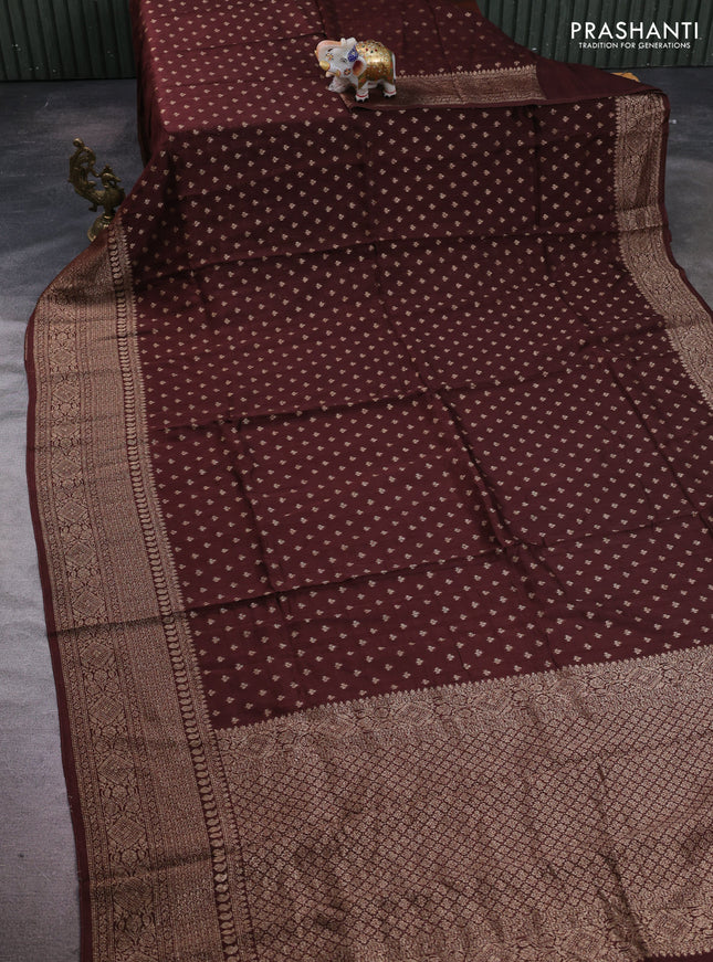 Brown Banarasi Semi Raw Silk Saree - Butta style
