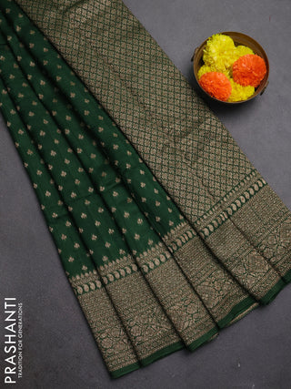 Bottle Green Banarasi Semi Raw Silk Saree - Butta style