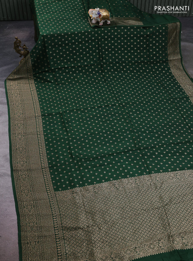 Bottle Green Banarasi Semi Raw Silk Saree - Butta style