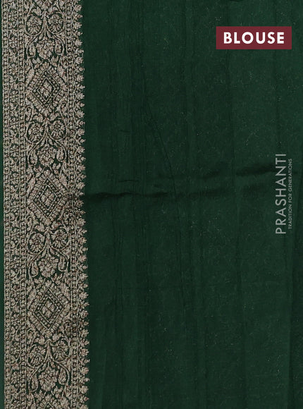 Bottle Green Banarasi Semi Raw Silk Saree - Butta style
