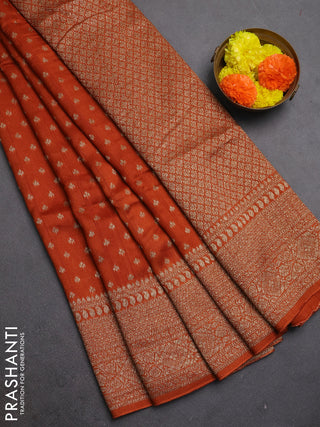 Rust Banarasi Semi Raw Silk Saree - Butta style