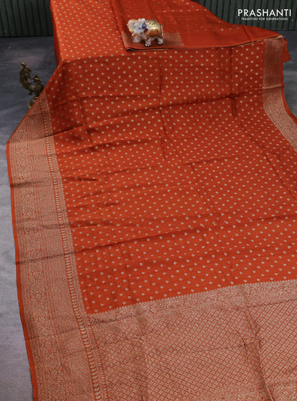 Rust Banarasi Semi Raw Silk Saree - Butta style