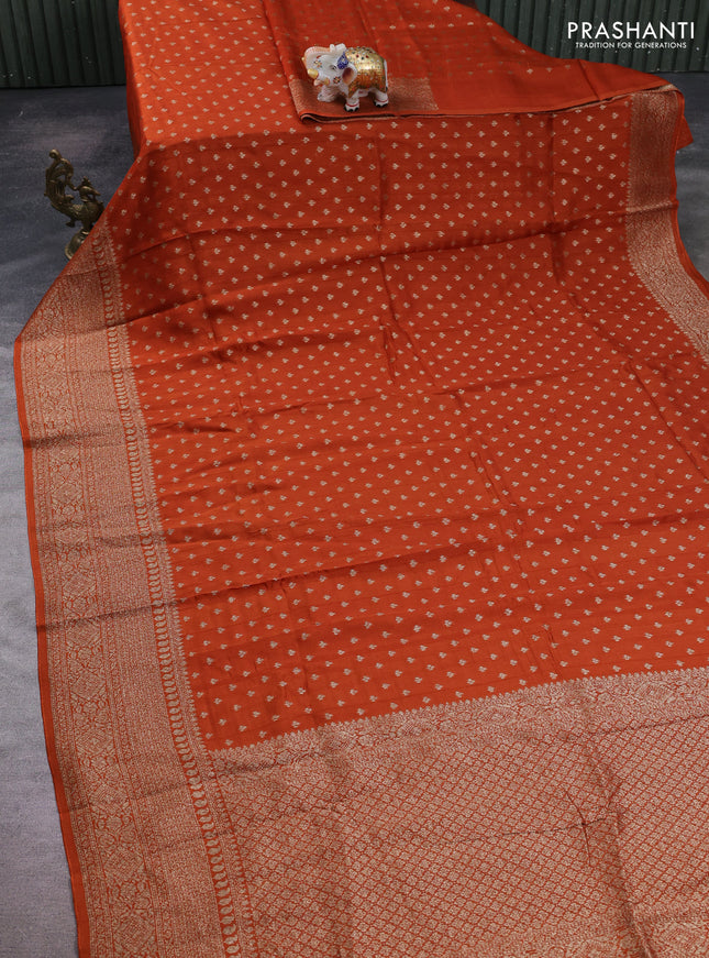 Rust Banarasi Semi Raw Silk Saree - Butta style