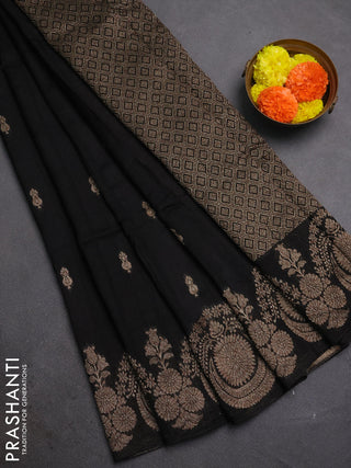 Black Banarasi Semi Raw Silk Saree - Butta style