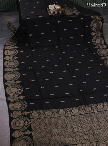 Black Banarasi Semi Raw Silk Saree - Butta style