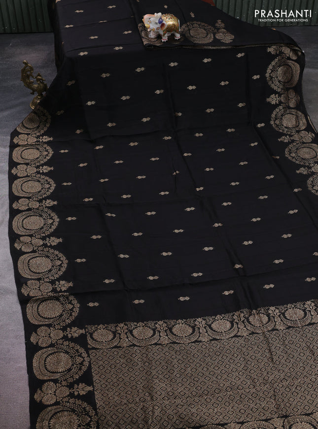 Black Banarasi Semi Raw Silk Saree - Butta style