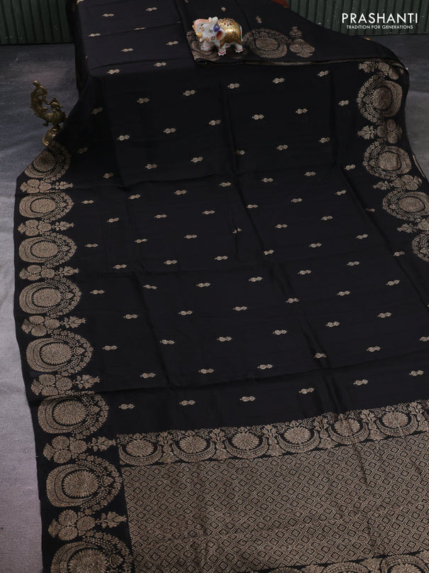 Black Banarasi Semi Raw Silk Saree - Butta style