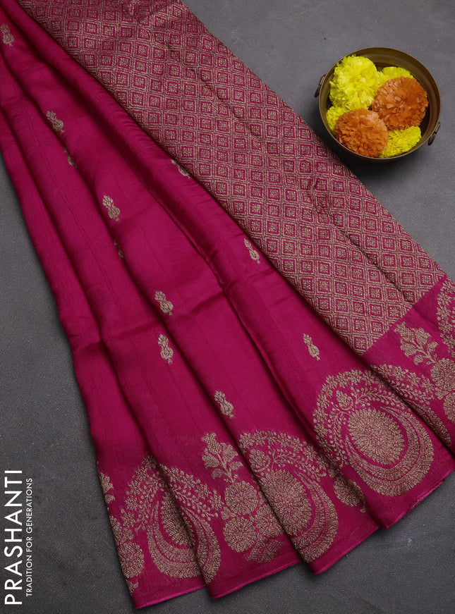 Pink Banarasi Semi Raw Silk Saree - Butta style