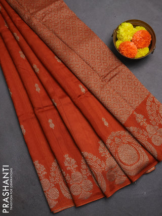 Rust Banarasi Semi Raw Silk Saree - Butta style
