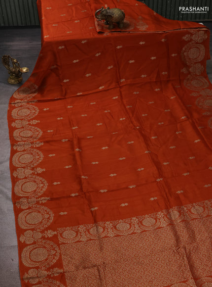 Rust Banarasi Semi Raw Silk Saree - Butta style