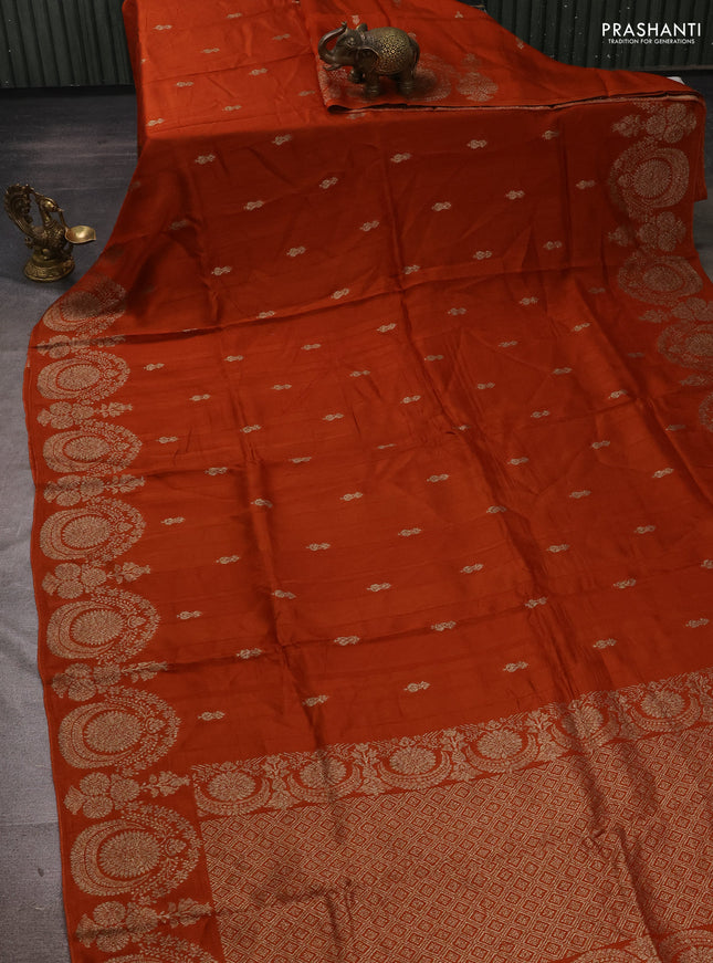Rust Banarasi Semi Raw Silk Saree - Butta style