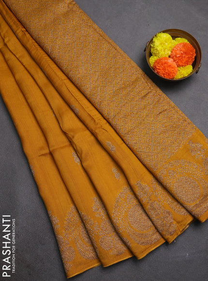 Mustard Banarasi Semi Raw Silk Saree - Butta style