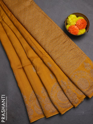 Mustard Banarasi Semi Raw Silk Saree - Butta style