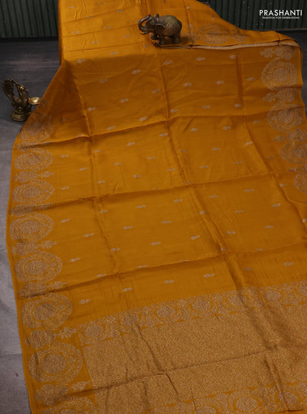 Mustard Banarasi Semi Raw Silk Saree - Butta style
