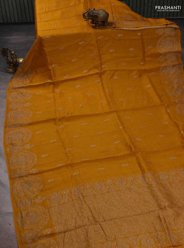 Mustard Banarasi Semi Raw Silk Saree - Butta style