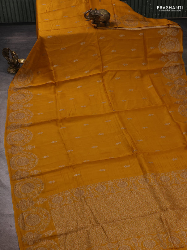Mustard Banarasi Semi Raw Silk Saree - Butta style