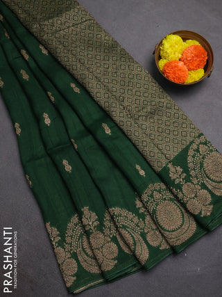 Bottle Green Banarasi Semi Raw Silk Saree - Butta style
