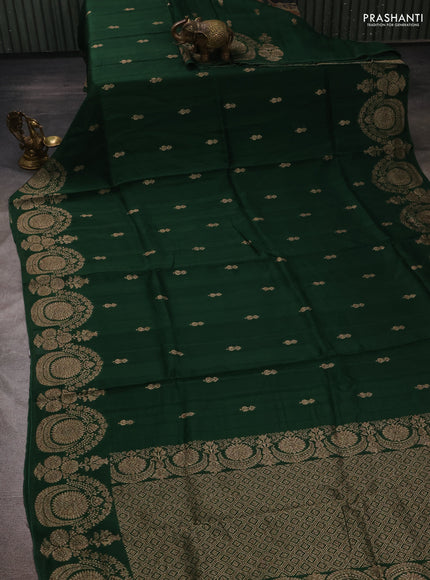 Bottle Green Banarasi Semi Raw Silk Saree - Butta style