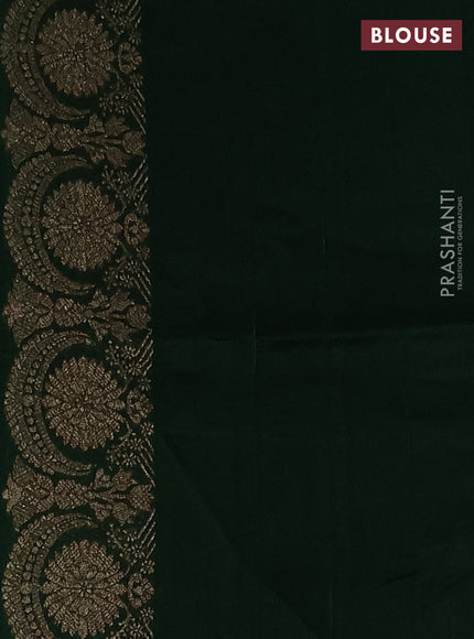 Bottle Green Banarasi Semi Raw Silk Saree - Butta style