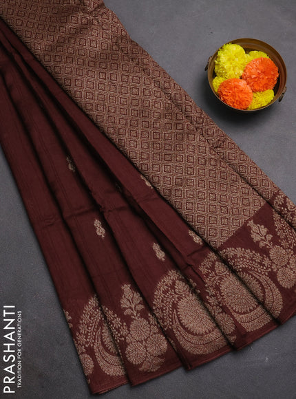 Brown Banarasi Semi Raw Silk Saree - Butta style