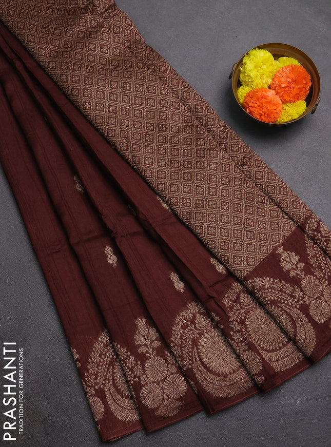 Brown Banarasi Semi Raw Silk Saree - Butta style