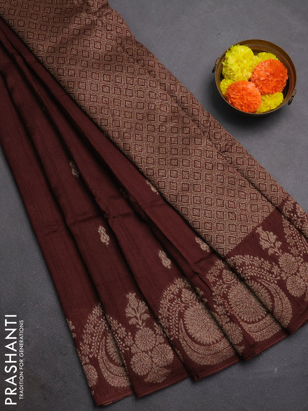 Brown Banarasi Semi Raw Silk Saree - Butta style