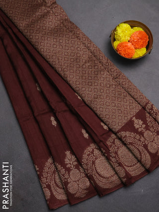 Brown Banarasi Semi Raw Silk Saree - Butta style