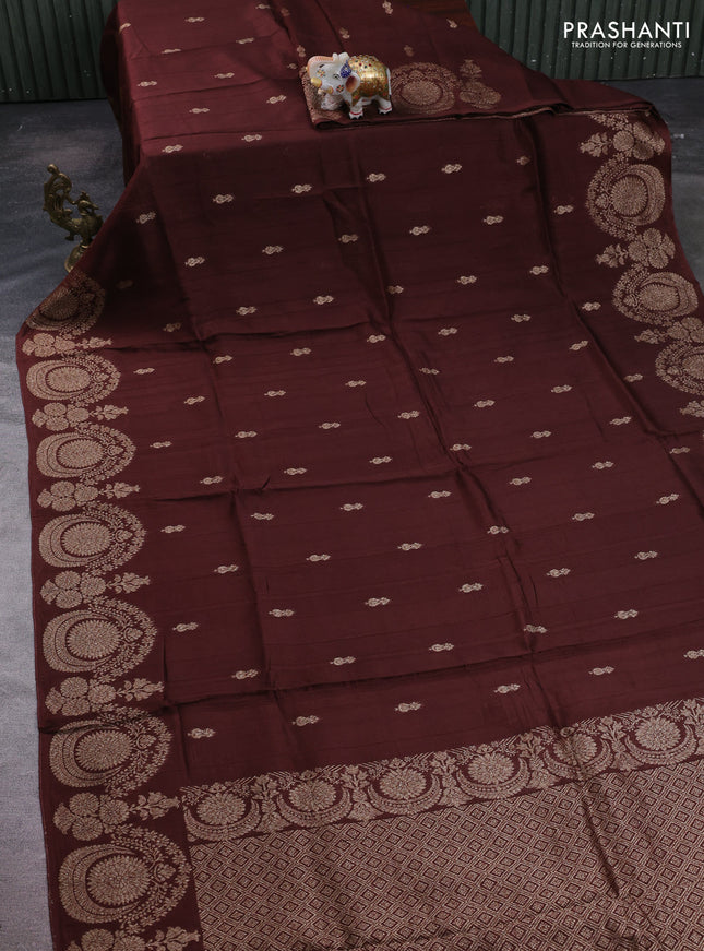 Brown Banarasi Semi Raw Silk Saree - Butta style