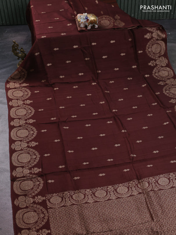 Brown Banarasi Semi Raw Silk Saree - Butta style