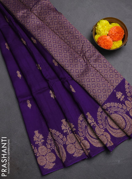 Violet Banarasi Semi Raw Silk Saree - Butta style