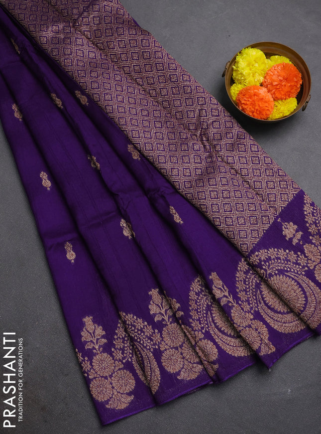 Violet Banarasi Semi Raw Silk Saree - Butta style