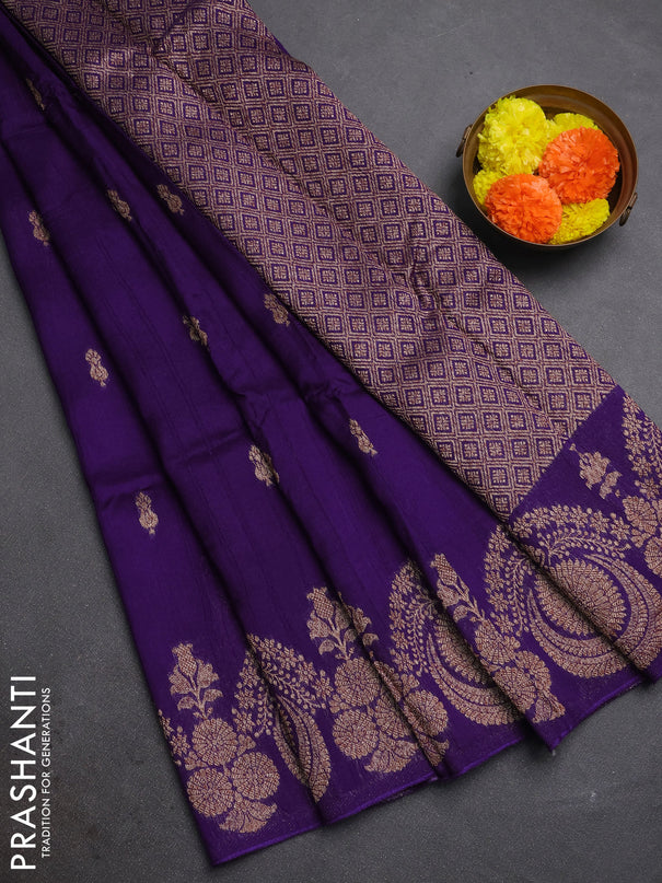 Violet Banarasi Semi Raw Silk Saree - Butta style