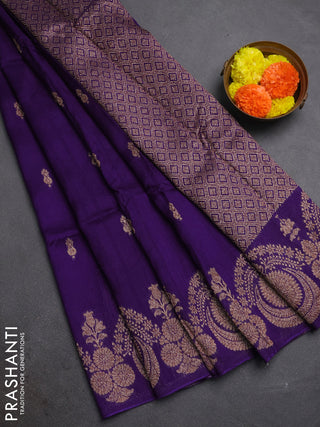 Violet Banarasi Semi Raw Silk Saree - Butta style