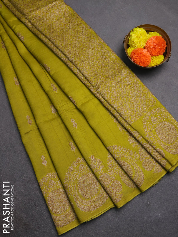 Lime Green  Banarasi Semi Raw Silk Saree - Butta style