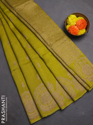 Lime Green  Banarasi Semi Raw Silk Saree - Butta style