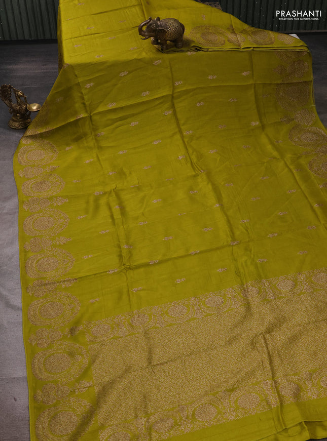 Lime Green  Banarasi Semi Raw Silk Saree - Butta style