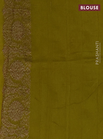 Lime Green  Banarasi Semi Raw Silk Saree - Butta style
