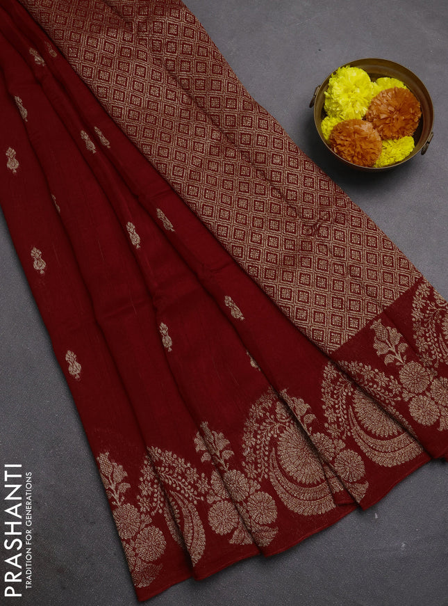 Red Banarasi Semi Raw Silk Saree - Butta style