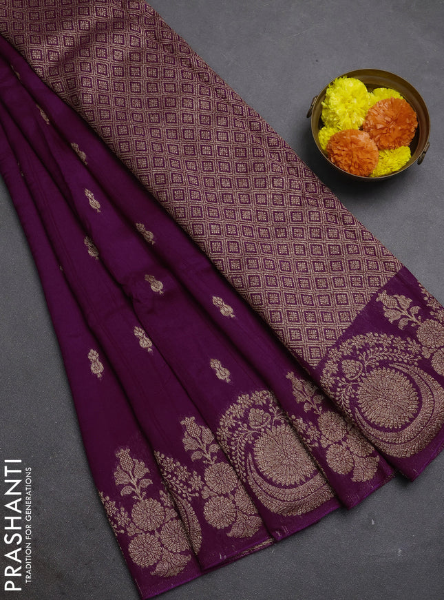 Purple Banarasi Semi Raw Silk Saree - Butta style