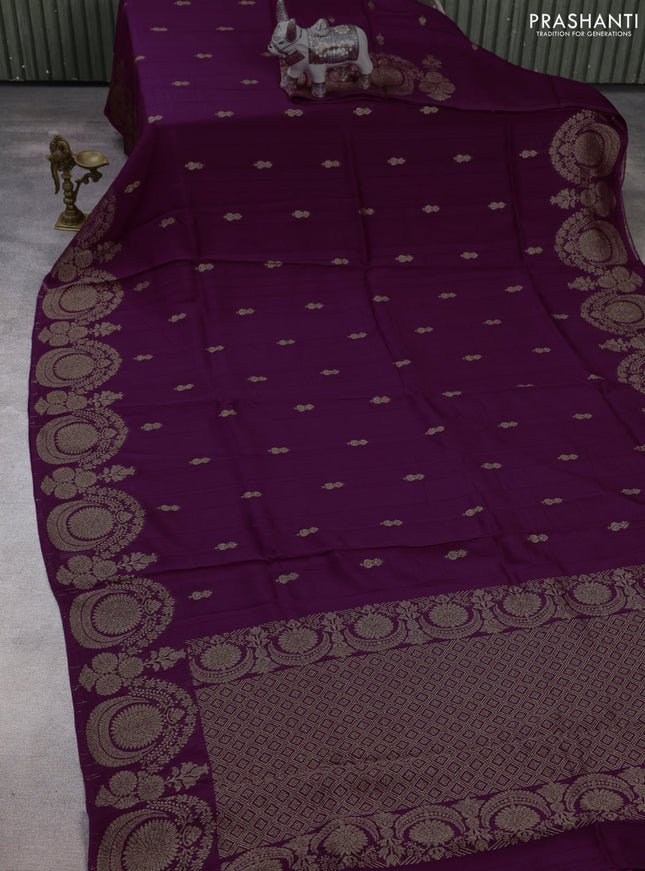 Purple Banarasi Semi Raw Silk Saree - Butta style