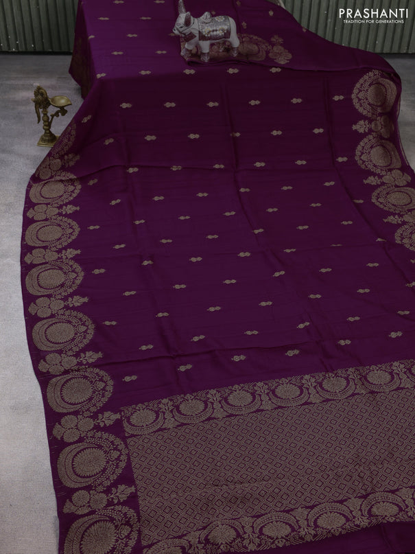 Purple Banarasi Semi Raw Silk Saree - Butta style