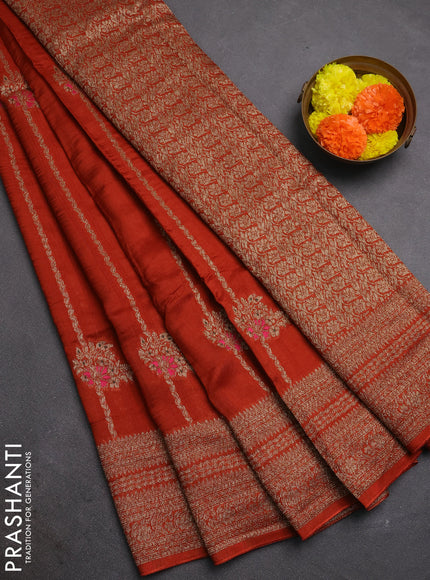 Rust Banarasi Semi Raw Silk Saree -  Zari Weaves