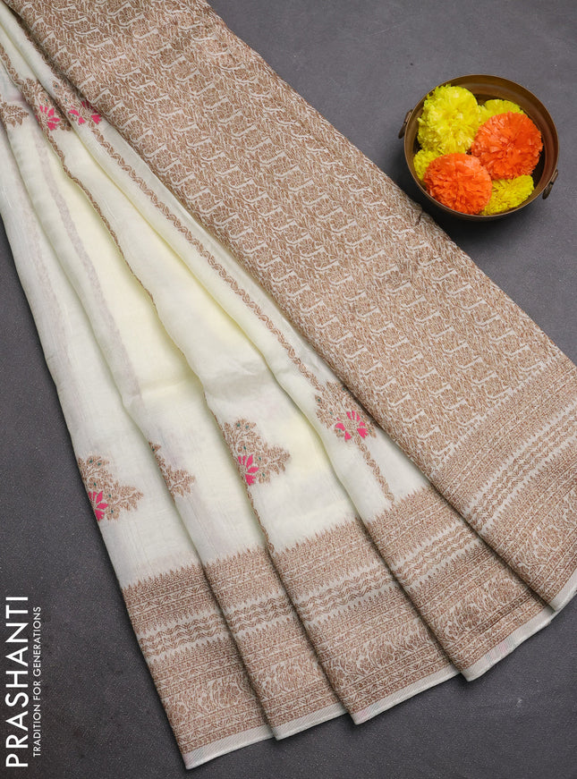 Off White Banarasi Semi Raw Silk Saree -  Zari Weaves