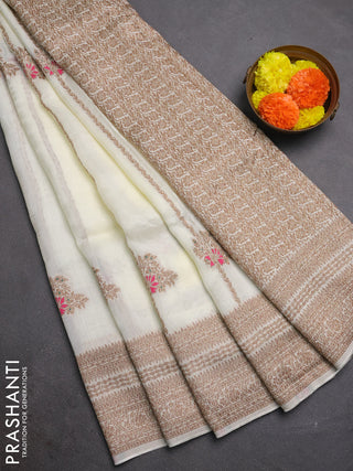 Off White Banarasi Semi Raw Silk Saree -  Zari Weaves
