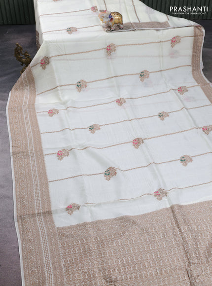 Off White Banarasi Semi Raw Silk Saree -  Zari Weaves