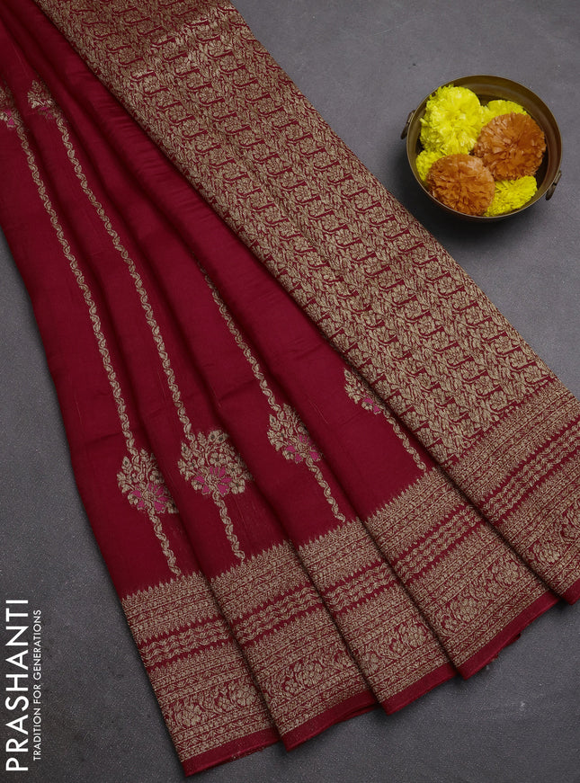 Red Banarasi Semi Raw Silk Saree -  Zari Weaves