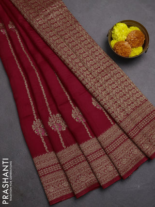 Red Banarasi Semi Raw Silk Saree -  Zari Weaves