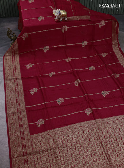 Red Banarasi Semi Raw Silk Saree -  Zari Weaves