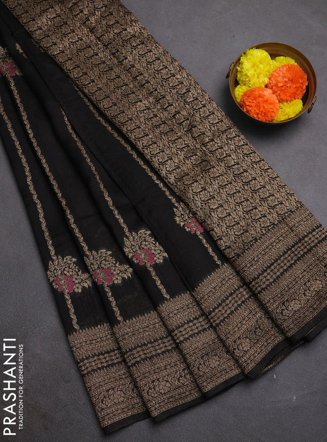 Black Banarasi Semi Raw Silk Saree -  Zari Weaves