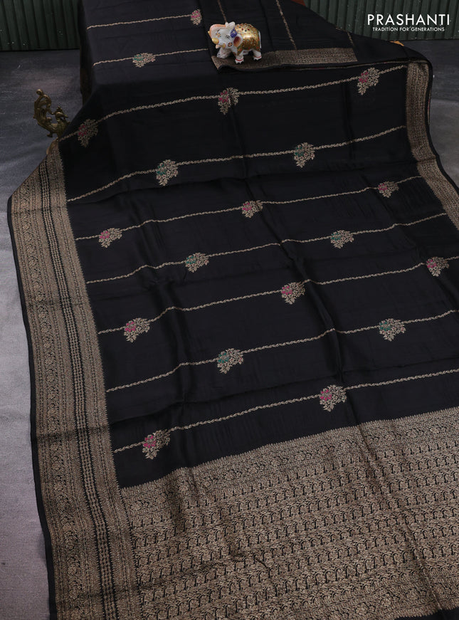 Black Banarasi Semi Raw Silk Saree -  Zari Weaves